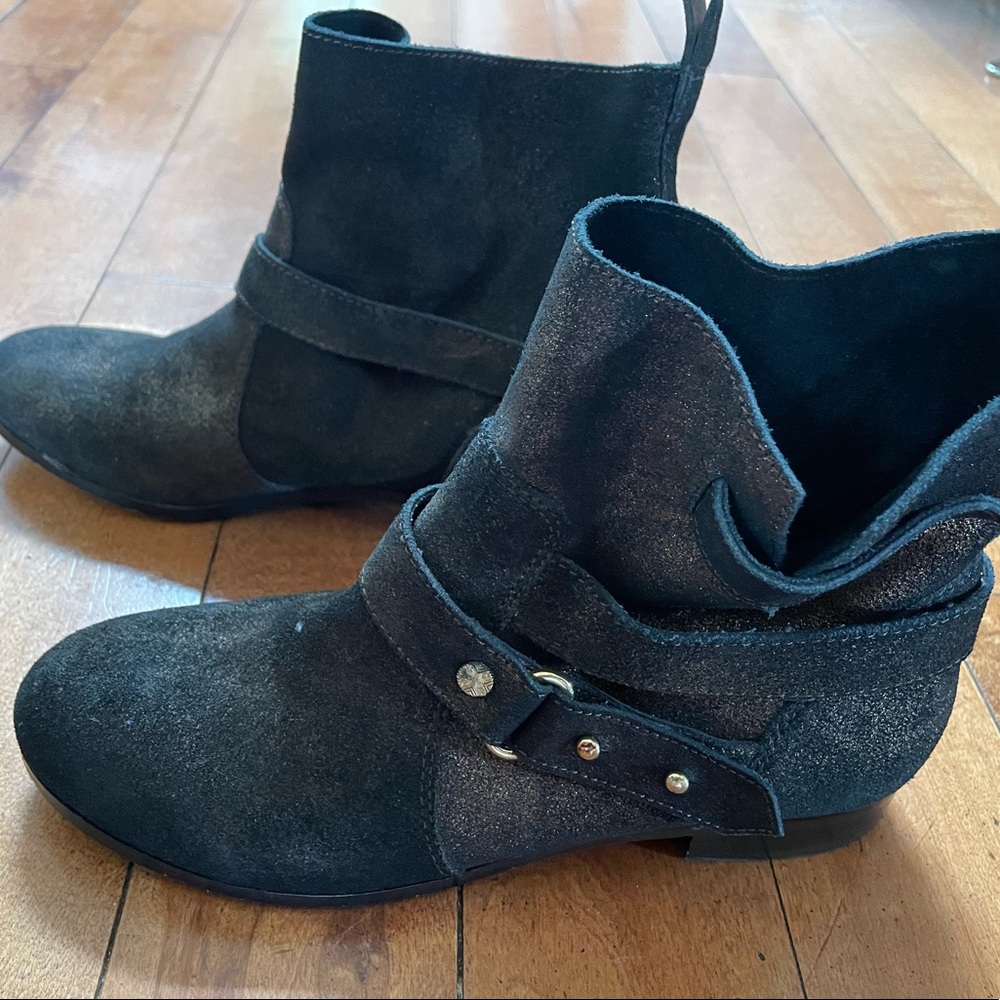8M suede black/bronze Cynthia Vincent West boots booties, soft leather